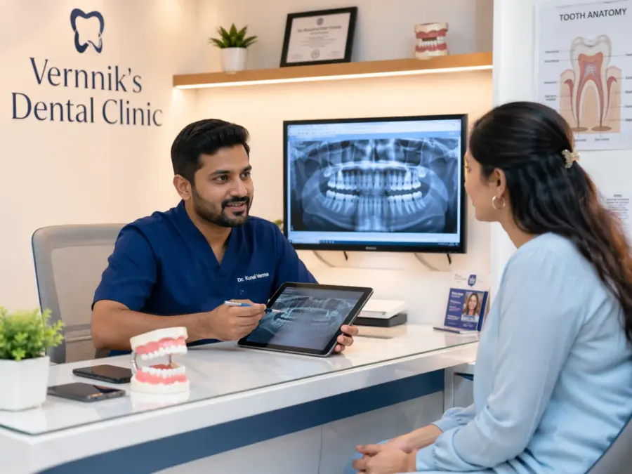 Dentist consulting with patient in clinic